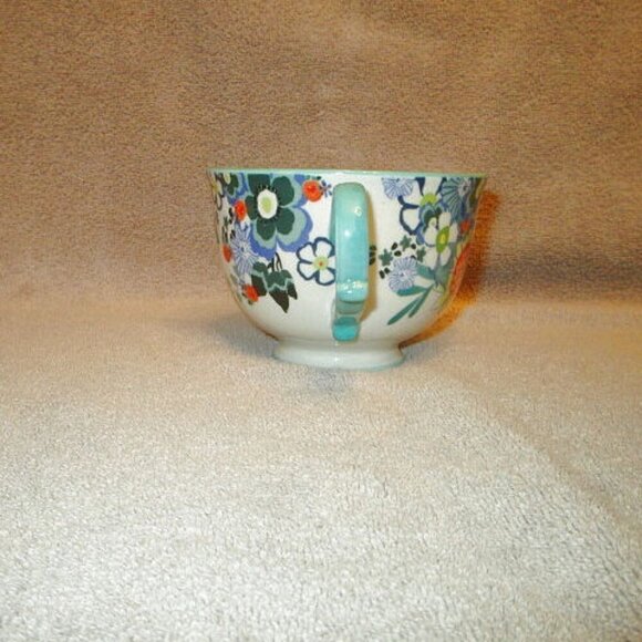 Anthropologie TEA TIME Coffee MUG Cup FOOTED Twist Handle MONOGRAM A Floral - Picture 5 of 8